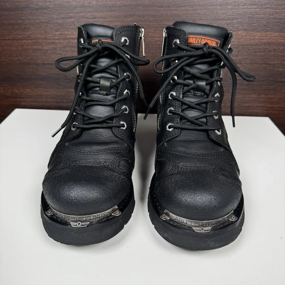Harley Davidson 9.5 Stealth Motorcycle Boots Lace Black Leather Riding 91642 Men